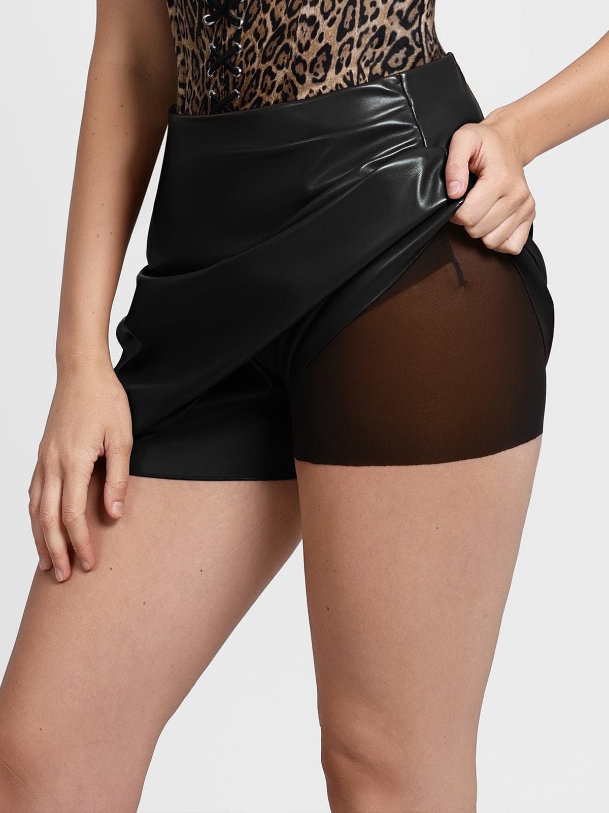 Shapewear Faux Leather High-Waisted Skort