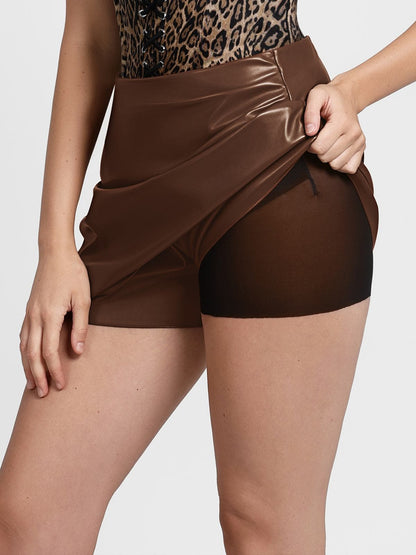 Shapewear Faux Leather High-Waisted Skort