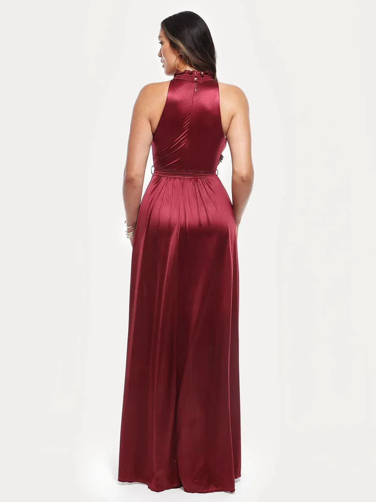 Floral-Print Draped High Neck Sculpting Maxi Dress