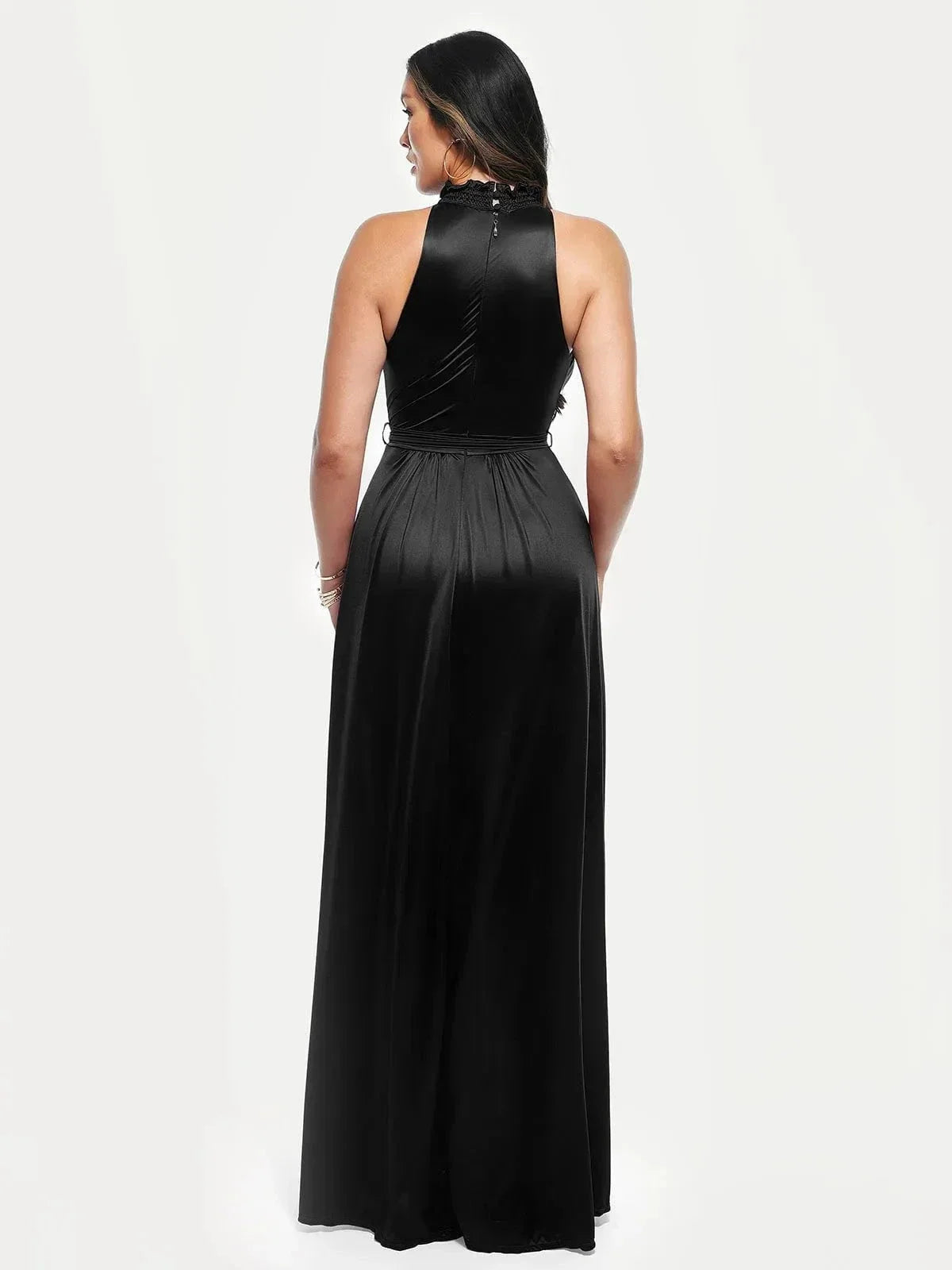 Floral-Print Draped High Neck Sculpting Maxi Dress