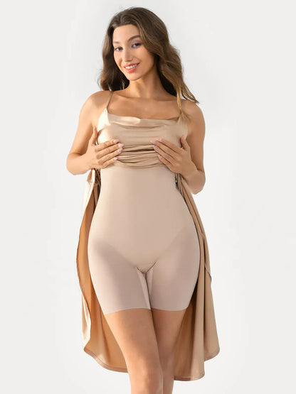 Shapewear Cowl Neck Strappy Fit & Flare Midi Dress