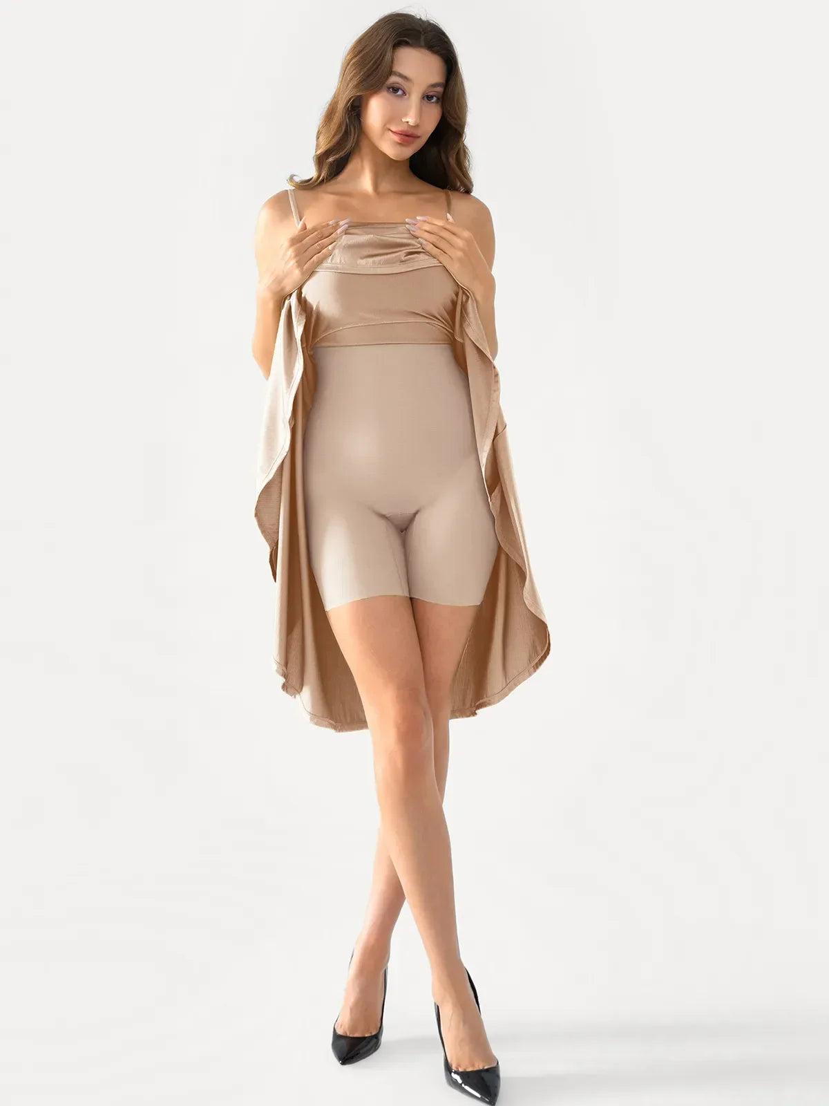 Shapewear Strappy Cowl Neck Fit & Flare Midi Dress