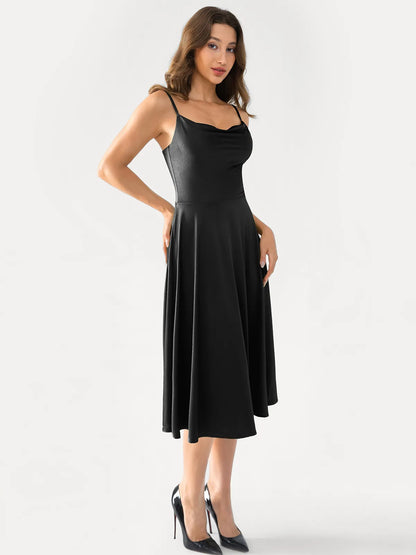 Shapewear Cowl Neck Strappy Fit & Flare Midi Dress