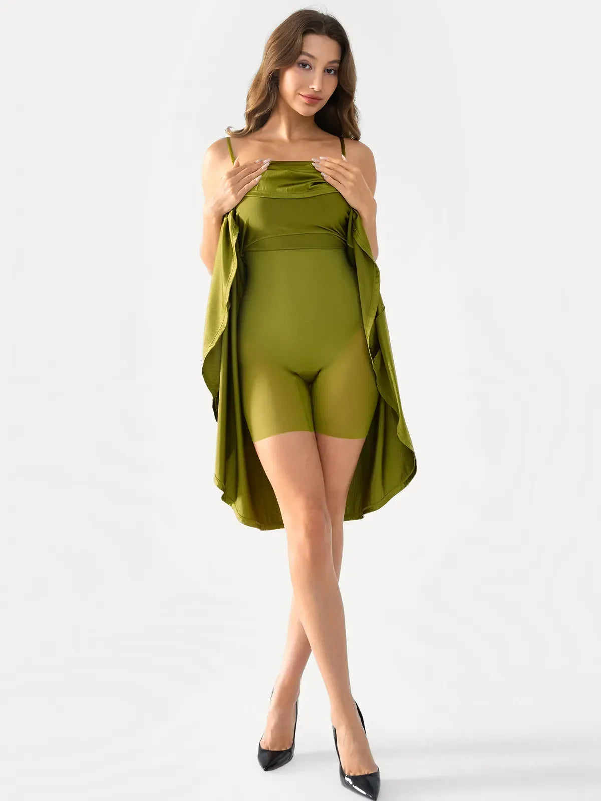 Shapewear Cowl Neck Strappy Fit & Flare Midi Dress