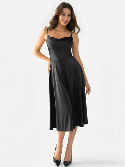 Shapewear Cowl Neck Strappy Fit & Flare Midi Dress