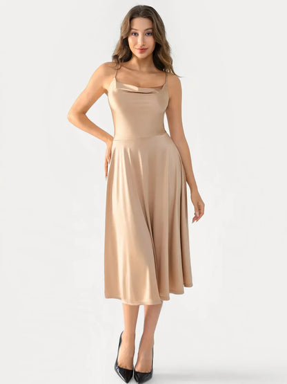 Shapewear Cowl Neck Strappy Fit & Flare Midi Dress