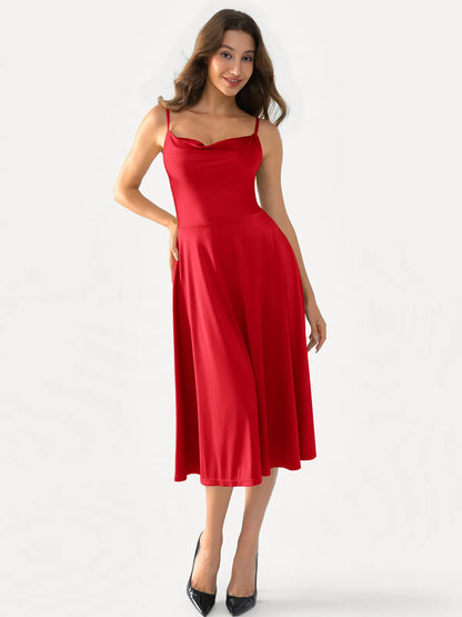Shapewear Cowl Neck Strappy Fit & Flare Midi Dress