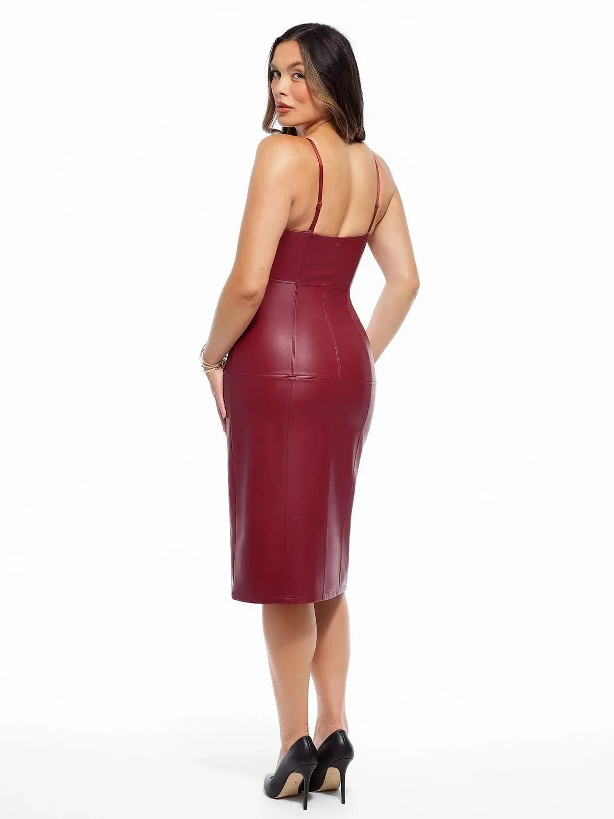 Dual-Wear Sculpting Faux Leather Dress