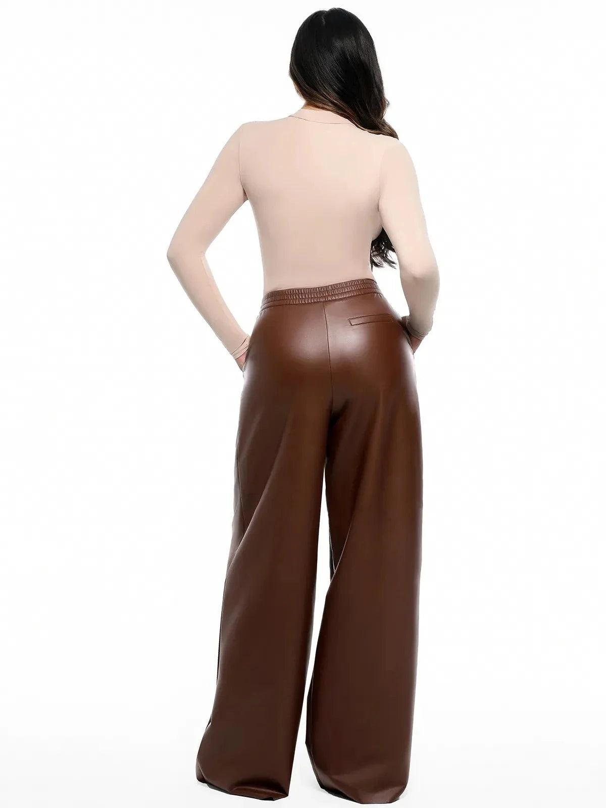 Faux Leather High Waisted Wide Leg Pants