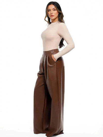 Faux Leather High Waisted Wide Leg Pants