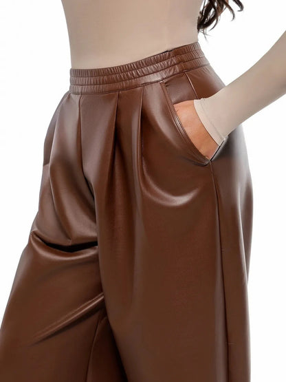 Faux Leather High Waisted Wide Leg Pants