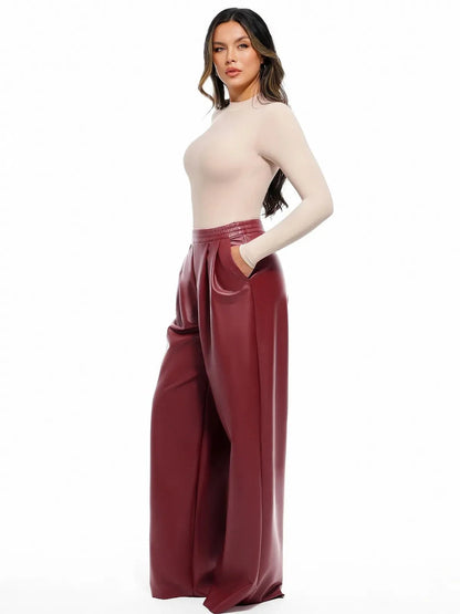 Faux Leather High Waisted Wide Leg Pants