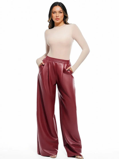 Faux Leather High Waisted Wide Leg Pants