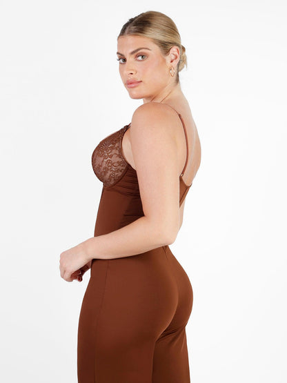 Shapewear Lace Deep V-Neck Sculpting Wide Leg Jumpsuit For Insiders