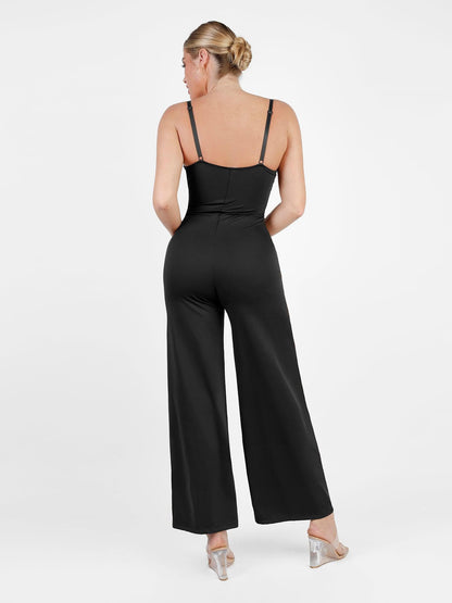 Shapewear Lace Deep V-Neck Sculpting Wide Leg Jumpsuit For Insiders