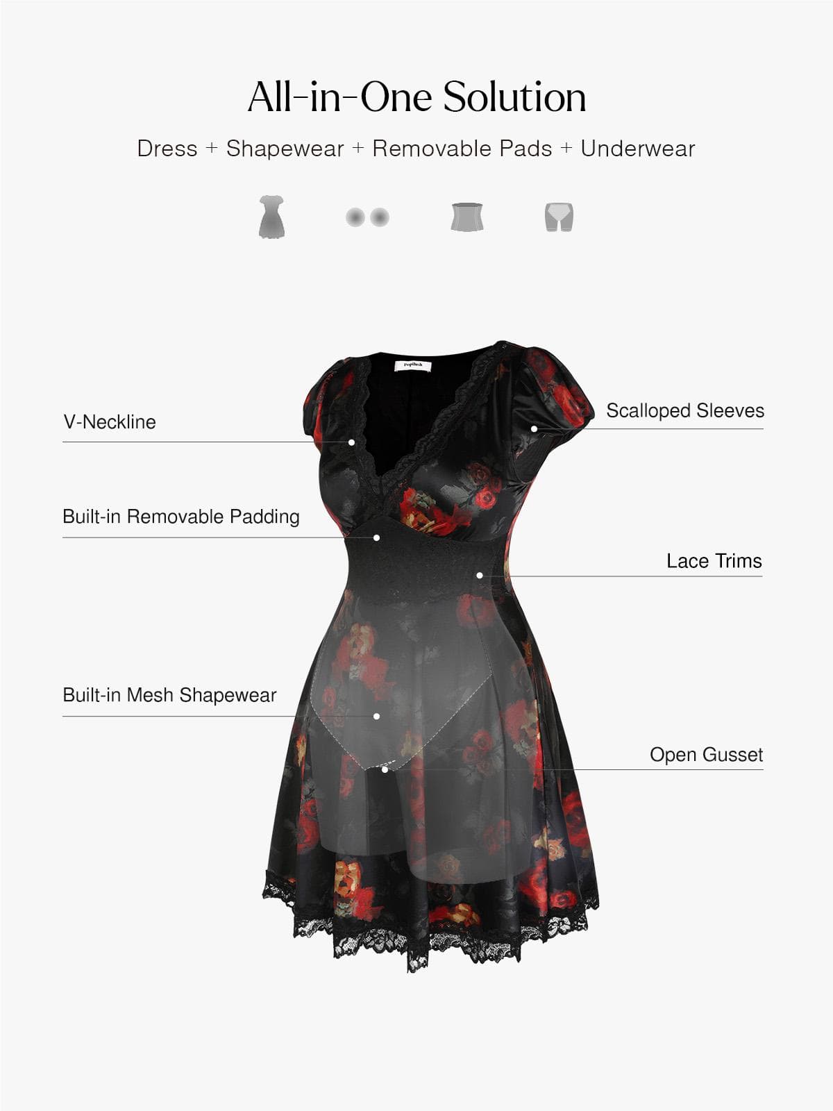 Lace Trim Sculpting Fit & Flare Mini Dress