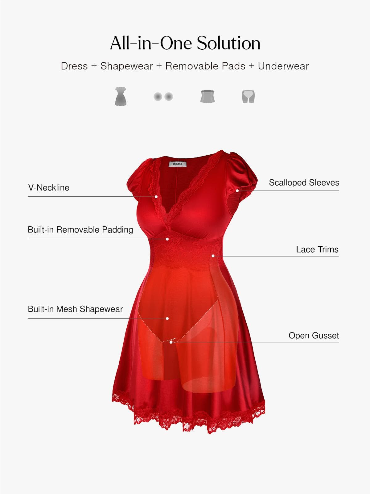 Lace Trim Sculpting Fit & Flare Mini Dress