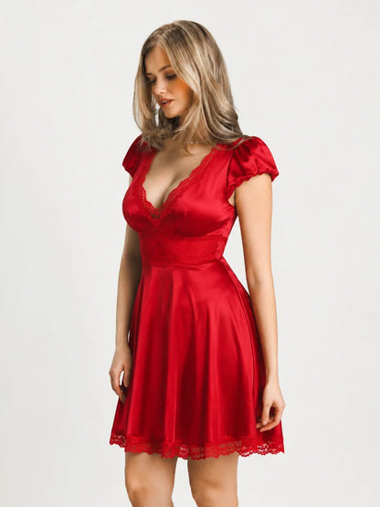 Lace Trim Sculpting Fit & Flare Mini Dress