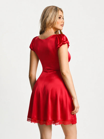 Lace Trim Sculpting Fit & Flare Mini Dress