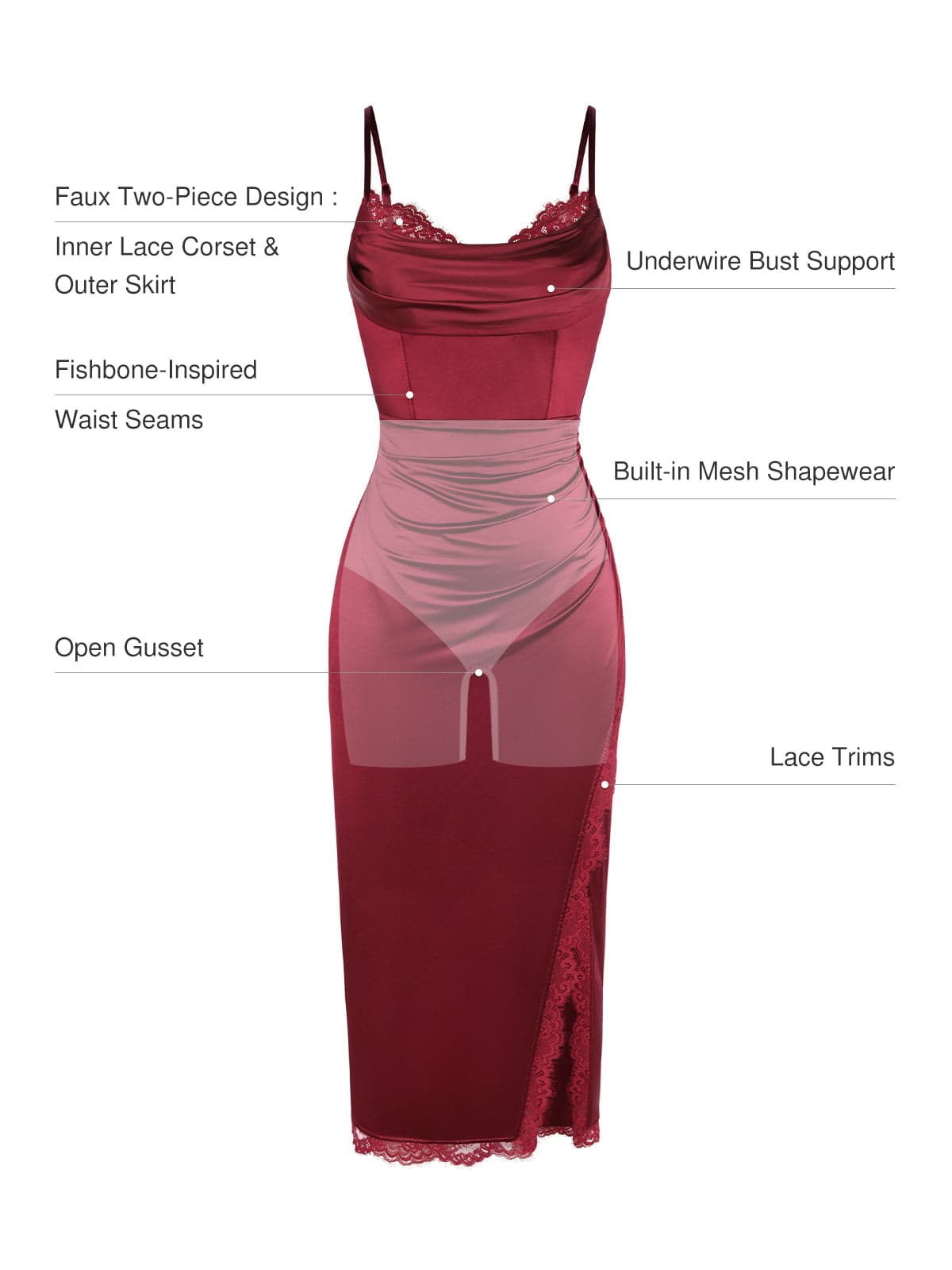 Lace Trim Sculpting Floral-Print Midi Dress