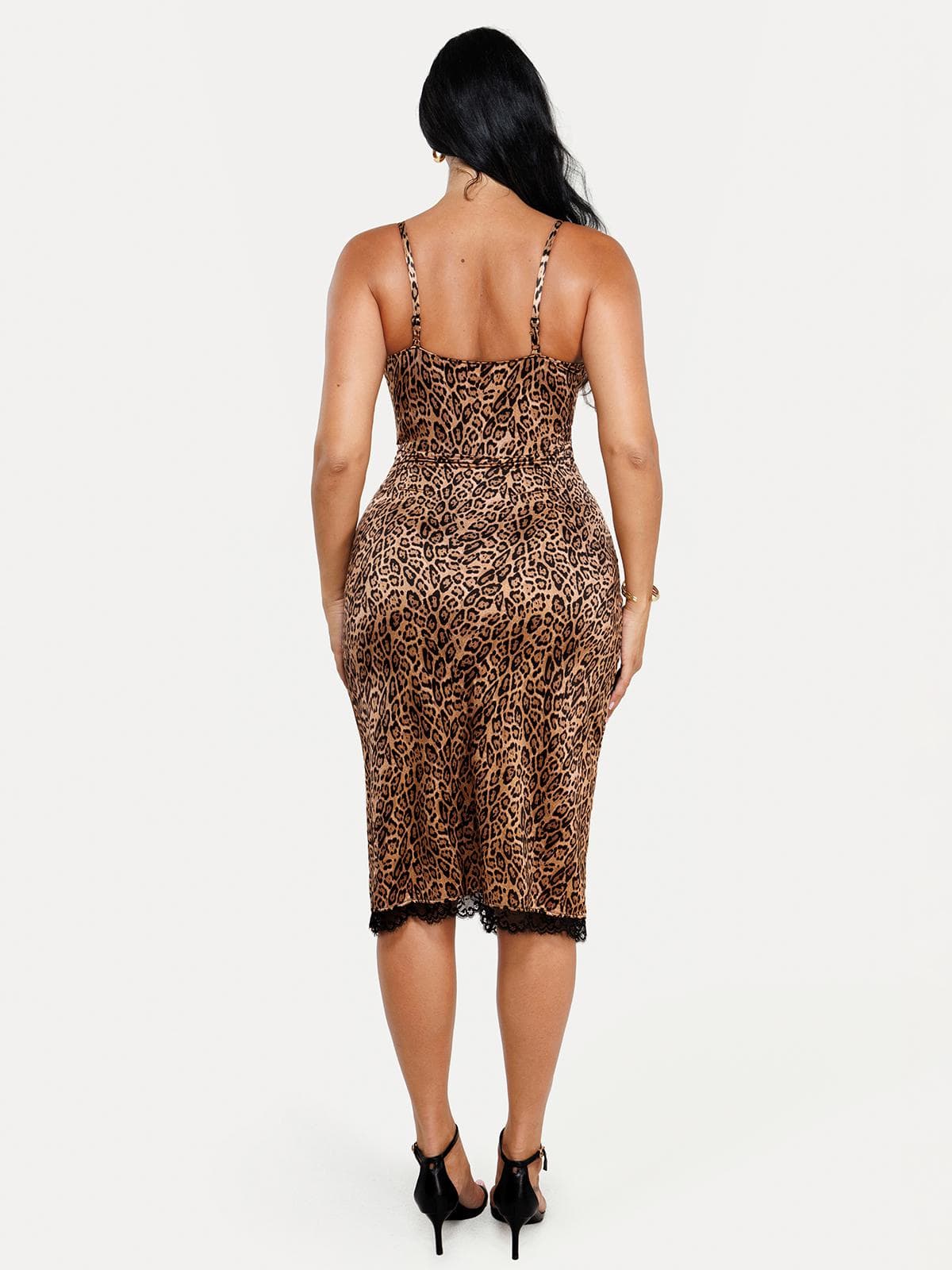 Lace Trim Sculpting Floral-Print Midi Dress