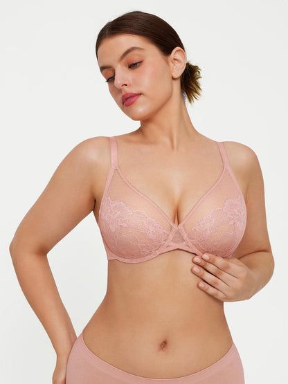 Lightweight Underwire Minimizer Lace Mesh Bra