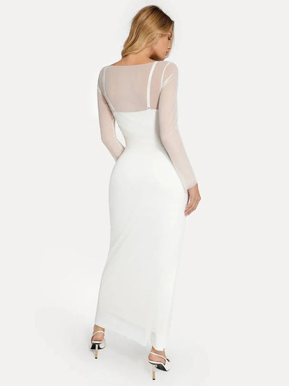 Sheer Mesh Long Sleeve Maxi Cover-Up