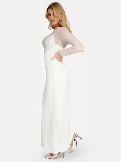 Sheer Mesh Long Sleeve Maxi Cover-Up