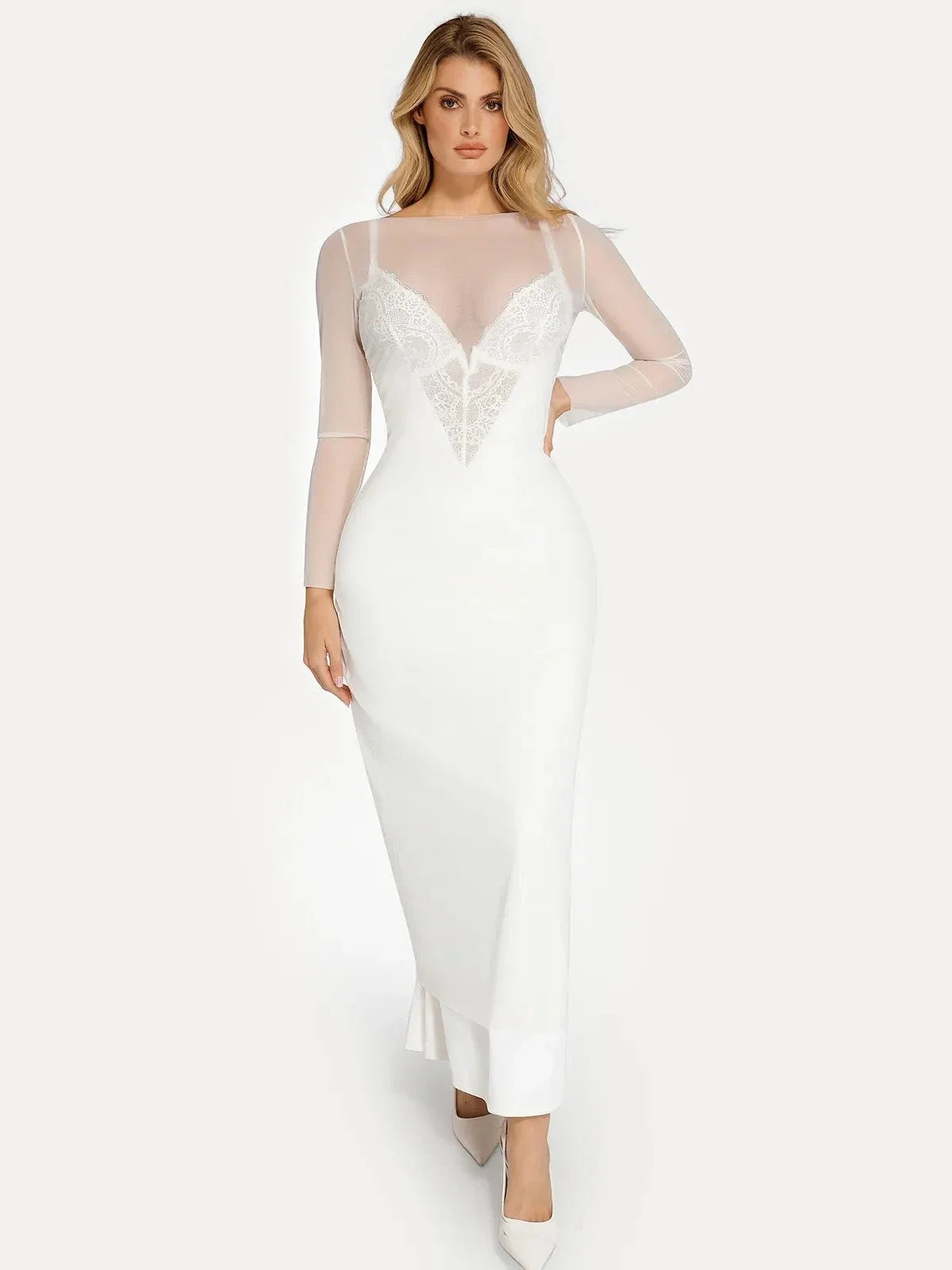 Sheer Mesh Long Sleeve Maxi Cover-Up