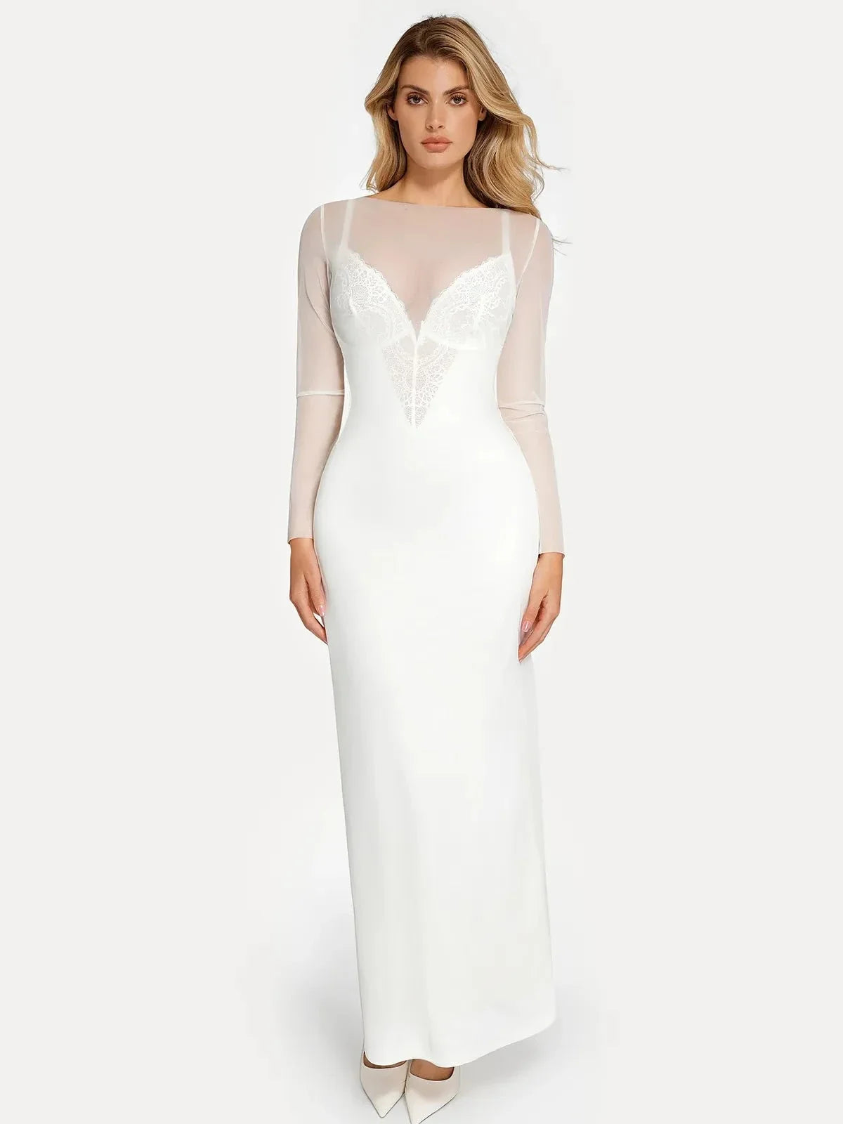 Sheer Mesh Long Sleeve Maxi Cover-Up