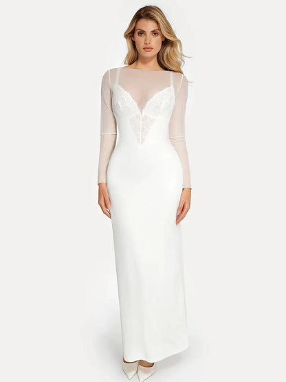 Sheer Mesh Long Sleeve Maxi Cover-Up