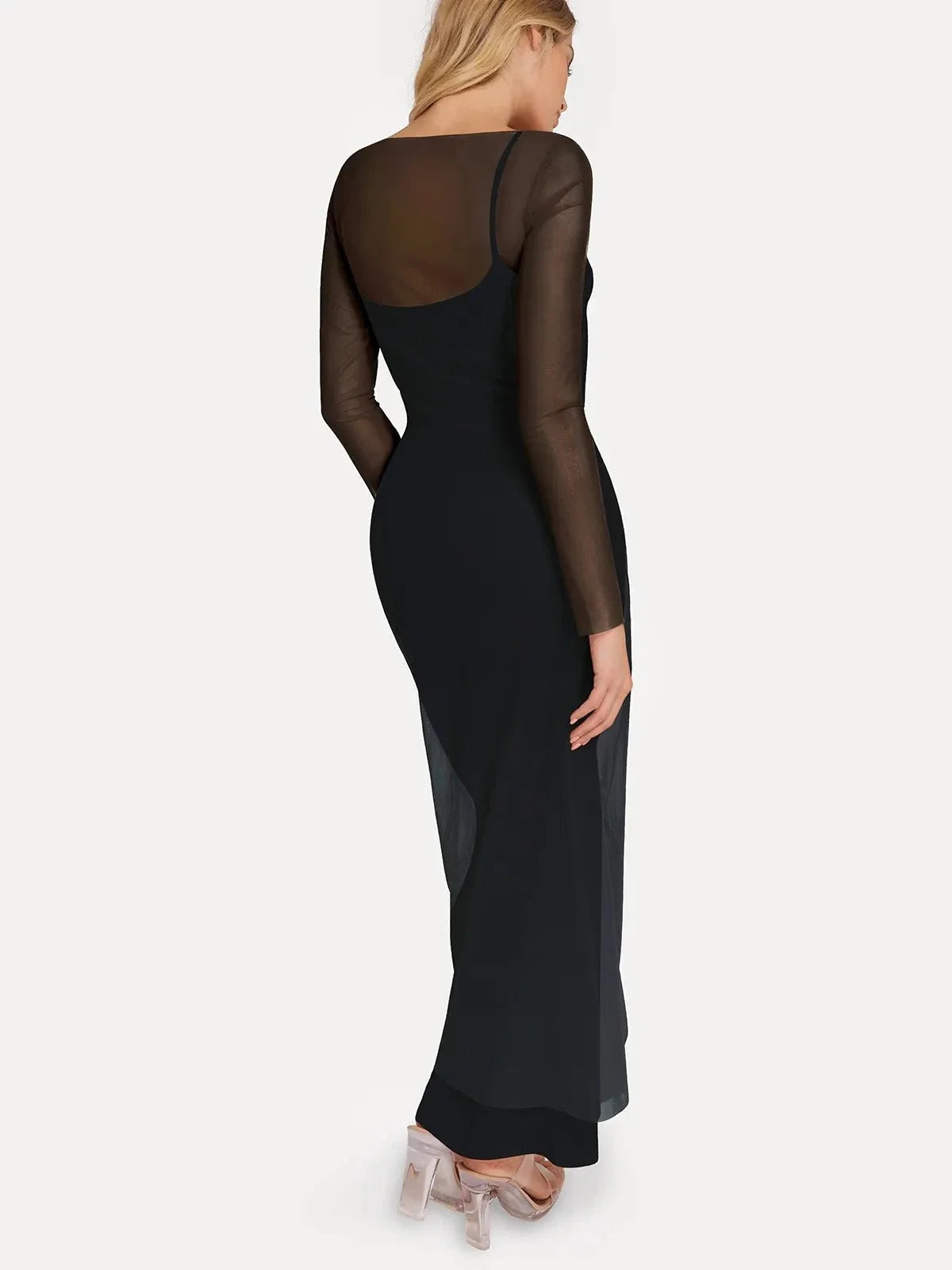 Sheer Mesh Long Sleeve Maxi Cover-Up