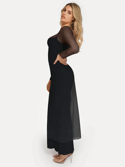 Sheer Mesh Long Sleeve Maxi Cover-Up