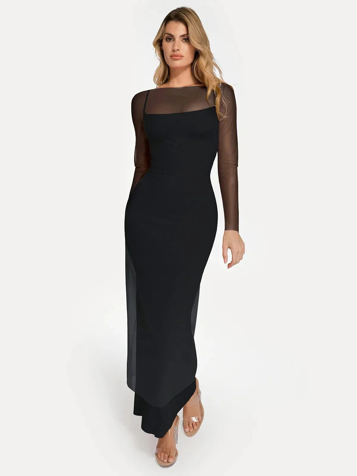 Sheer Mesh Long Sleeve Maxi Cover-Up
