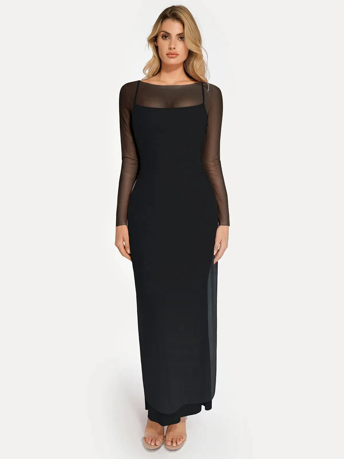 Sheer Mesh Long Sleeve Maxi Cover-Up