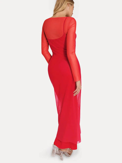 Sheer Mesh Long Sleeve Maxi Cover-Up