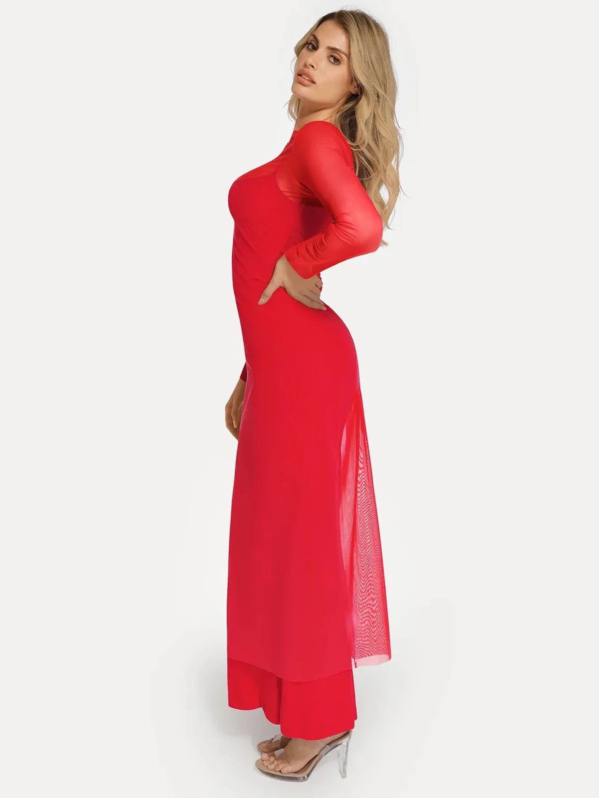 Sheer Mesh Long Sleeve Maxi Cover-Up