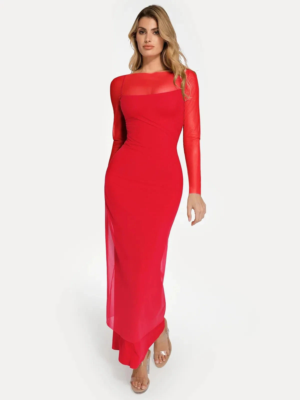 Sheer Mesh Long Sleeve Maxi Cover-Up