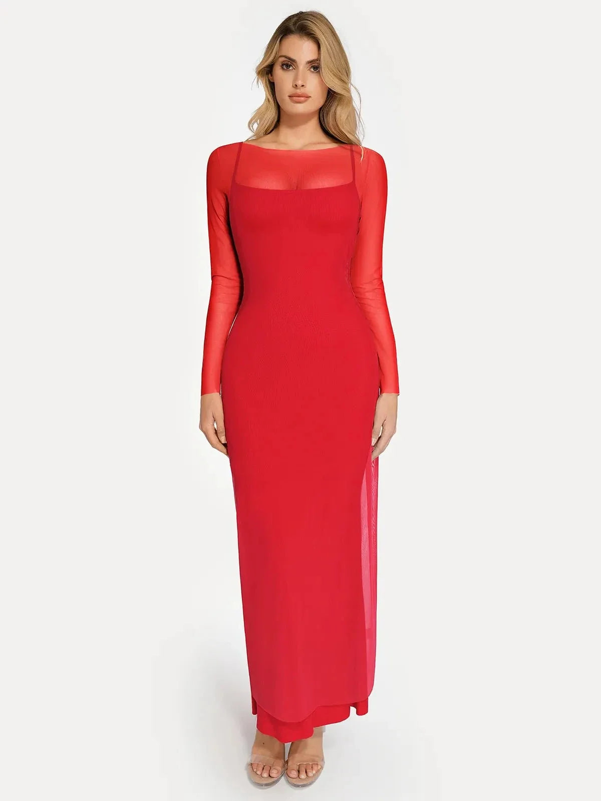 Sheer Mesh Long Sleeve Maxi Cover-Up