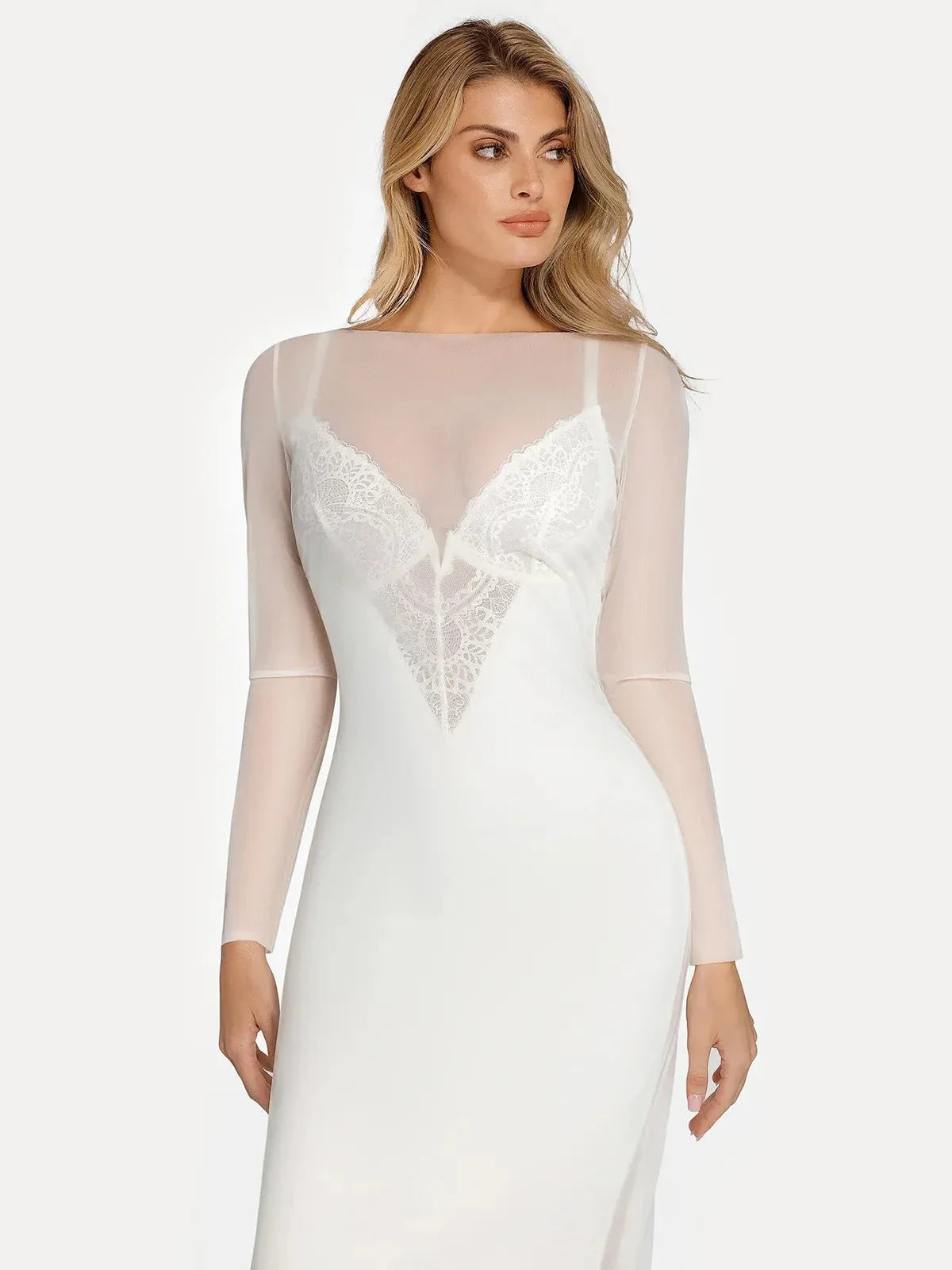 Sheer Mesh Long Sleeve Maxi Cover-Up