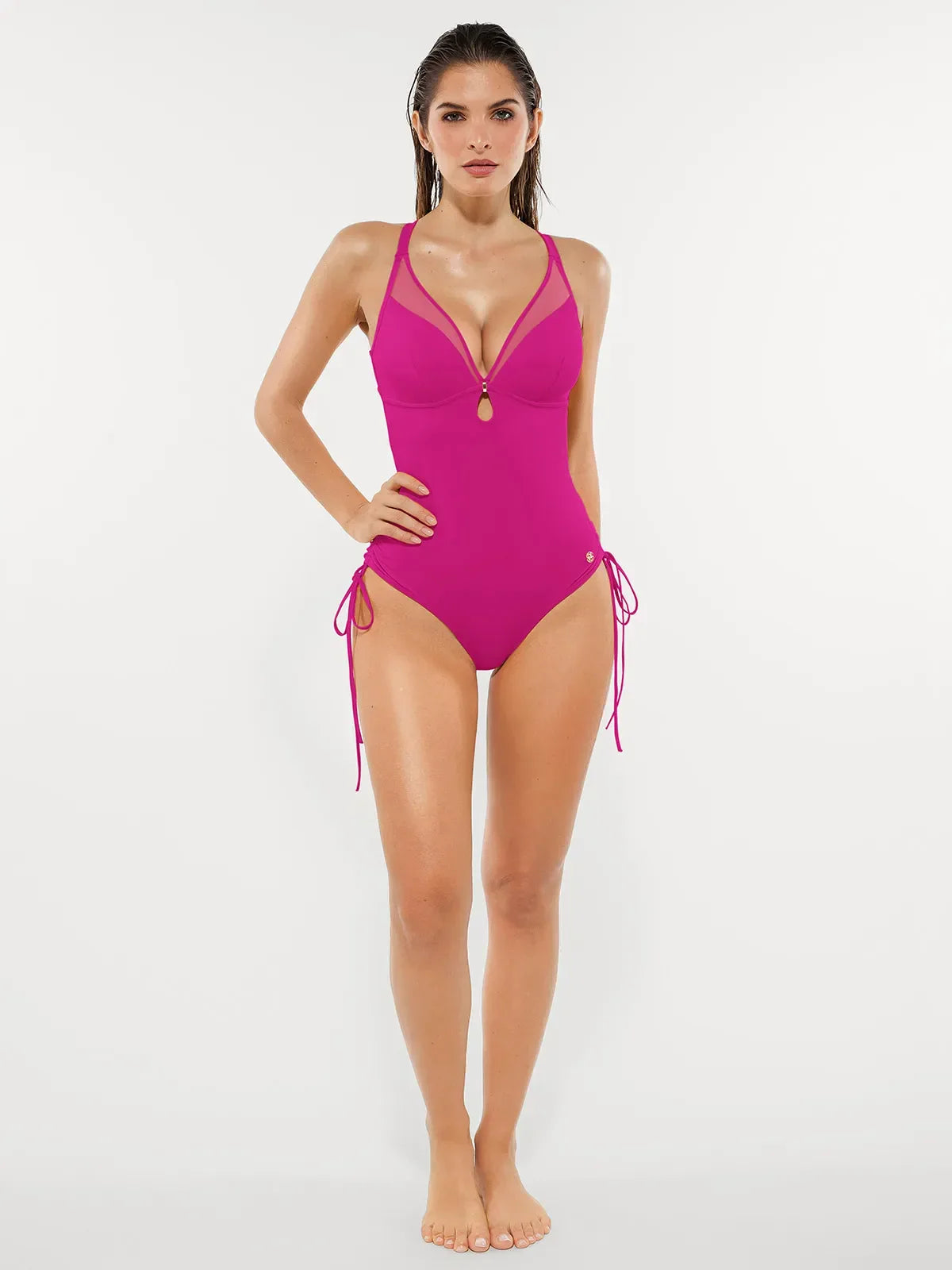 Mesh Inset Tie-Side Sculpting One-Piece Swimsuit