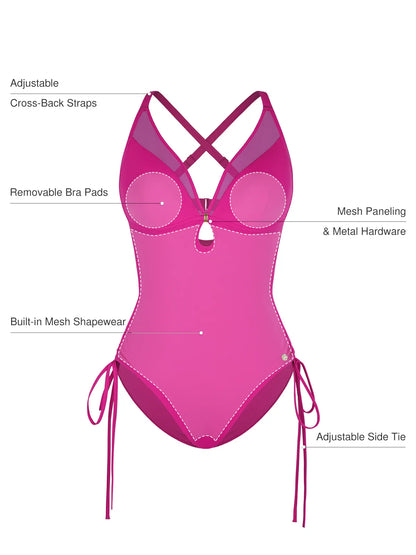 Mesh Inset Tie-Side Sculpting One-Piece Swimsuit