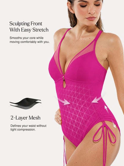 Mesh Inset Tie-Side Sculpting One-Piece Swimsuit