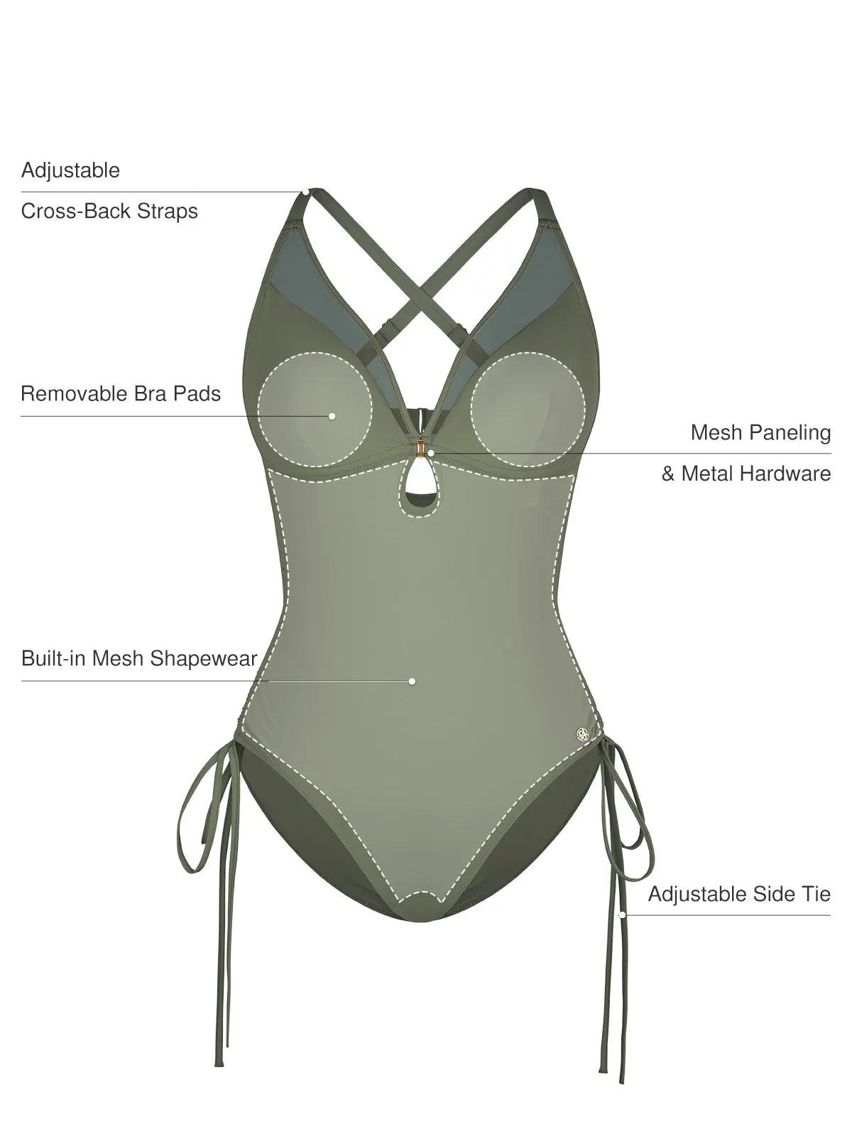 Shapewear Mesh Inset Tie-Side Sculpting One-Piece Swimsuit