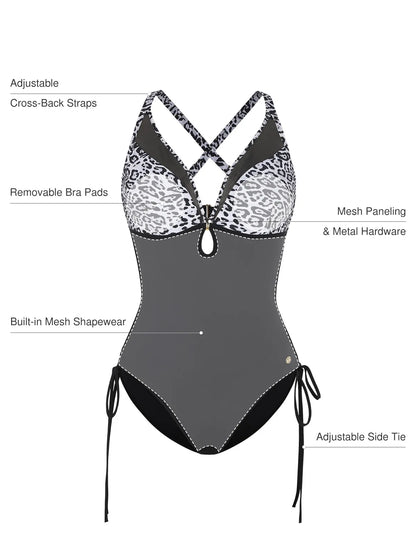 Mesh Inset Tie-Side Sculpting One-Piece Swimsuit