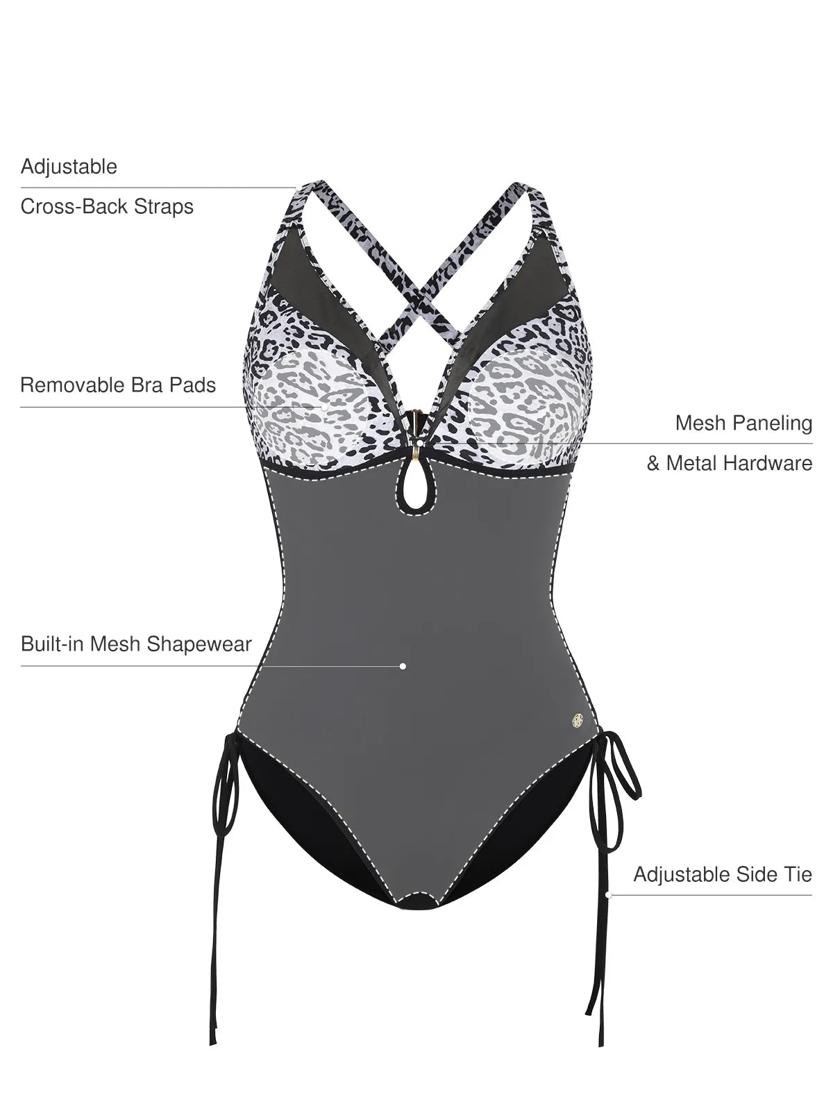 Shapewear Mesh Inset Tie-Side Sculpting One-Piece Swimsuit