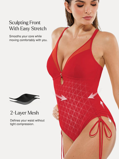 Mesh Inset Tie-Side Sculpting One-Piece Swimsuit