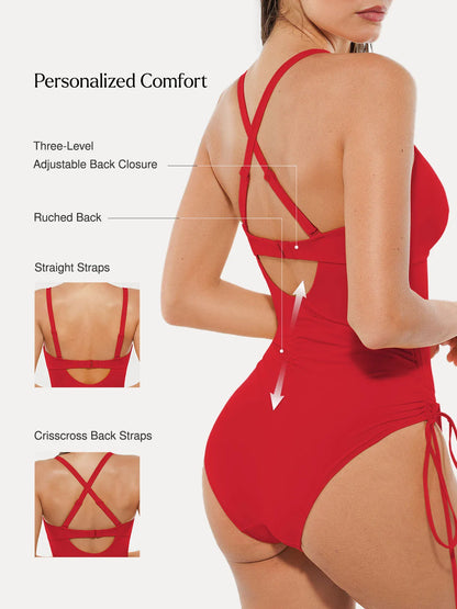Mesh Inset Tie-Side Sculpting One-Piece Swimsuit