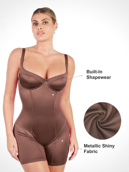 Shapewear Shine Sculpting Mid-Thigh Corset Romper