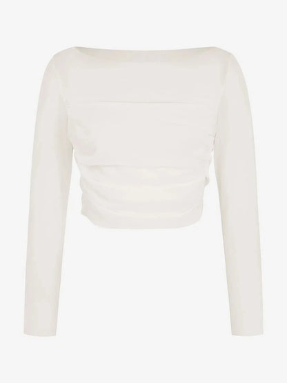 Long Sleeve Ruched Sheer Mesh Crop Top